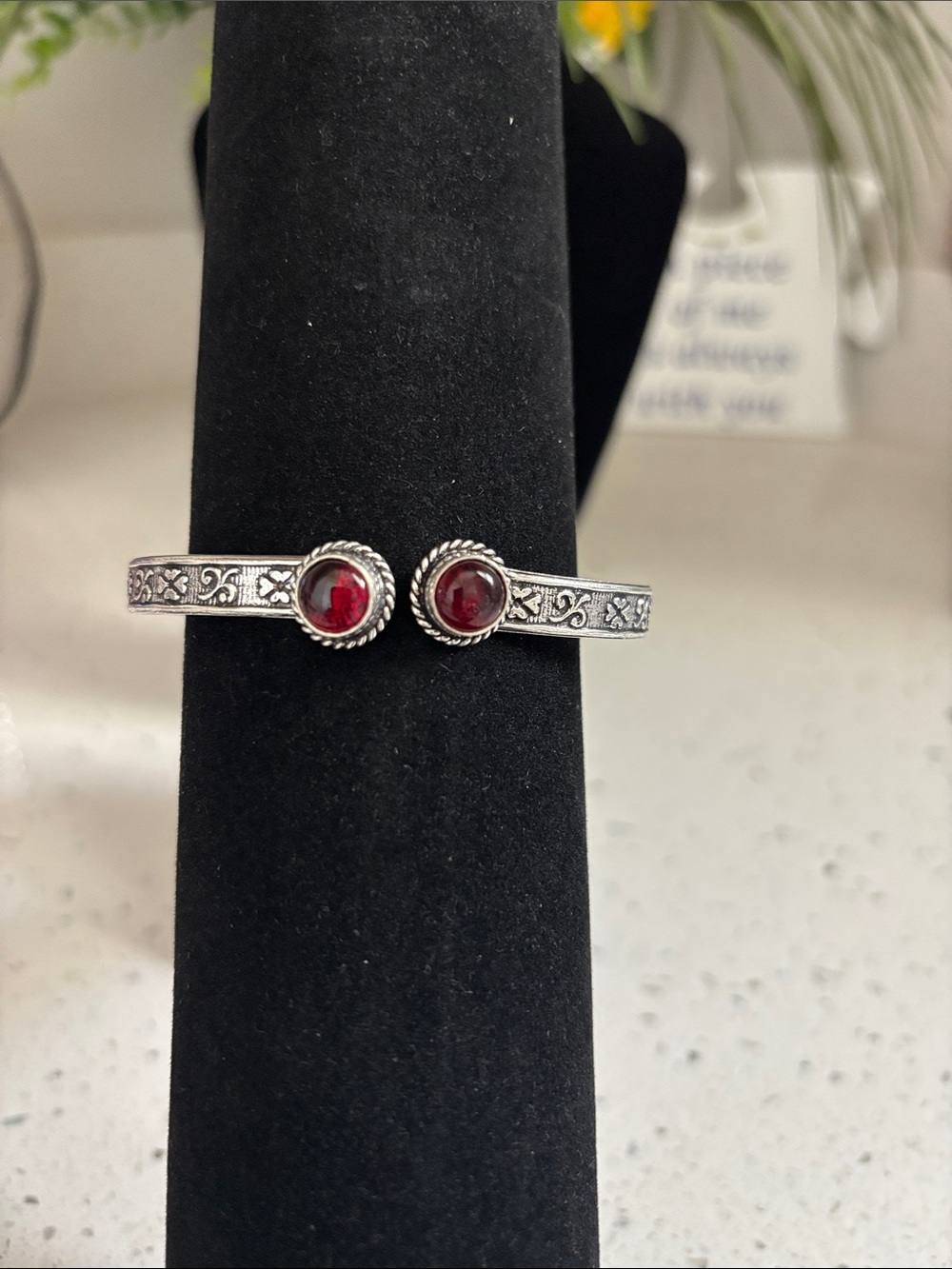 Sterling Silver Garnet Gemstone Bangle Adjustable Bracelet